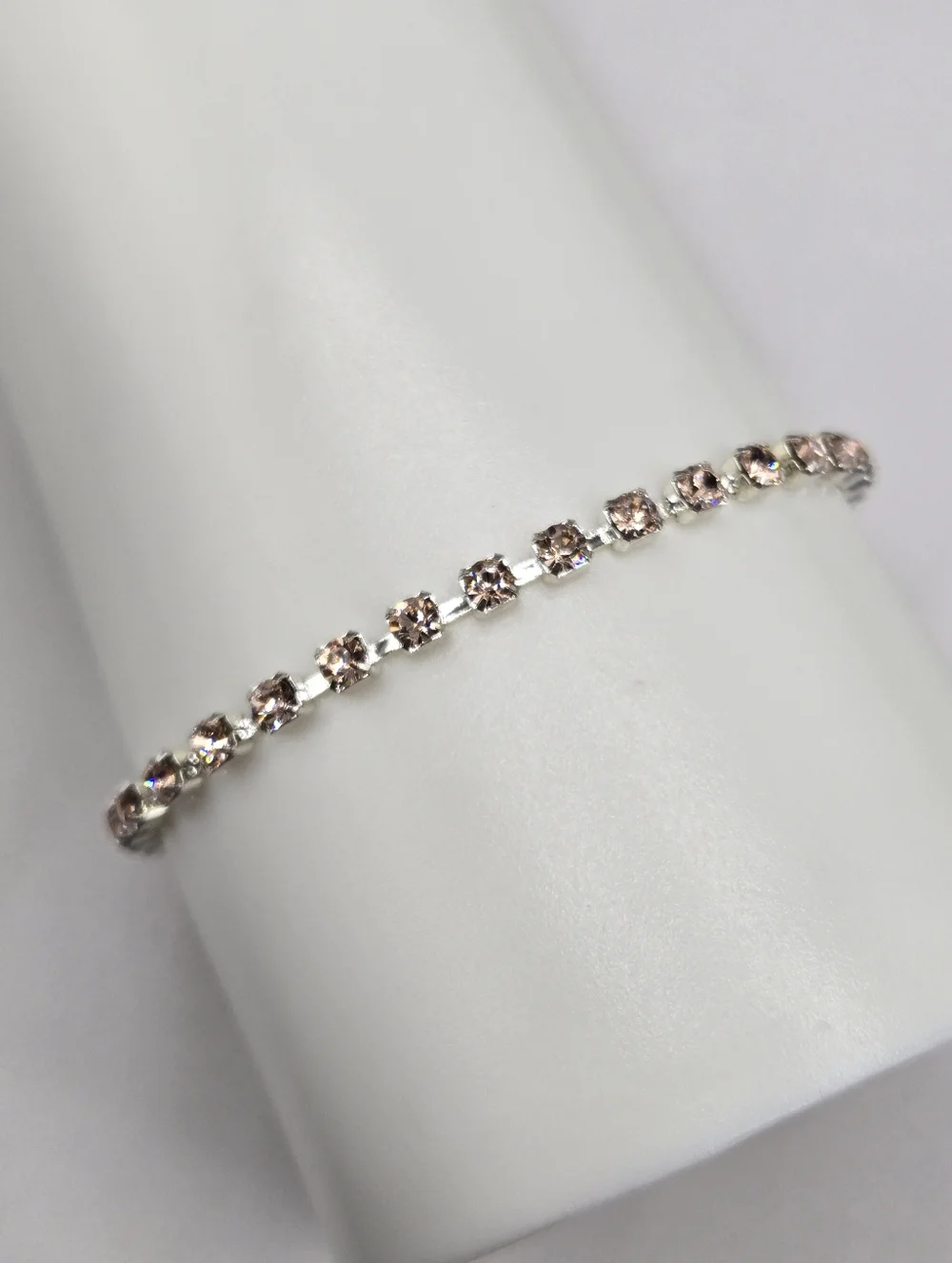Swarovski Crystal Elements Silver Tennis Bracelet Champagne 7.5 inch Prom Bridal